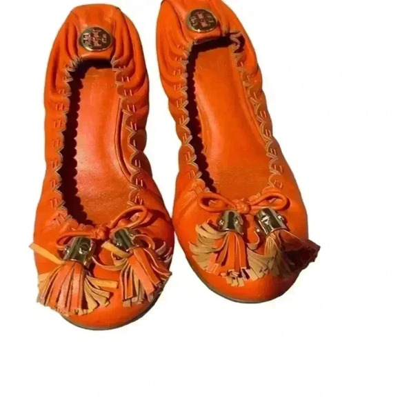 Tory Burch Burnt Orange Leather Tassel Ballet Flats, Size 5.5 - Picture 2 of 6